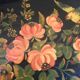 Black wooden tray with gilding and Russian motifs painted with red and green flowers