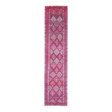 Tapis coureur vintage turc Oushak fait à la main en coton et laine violet 74x345