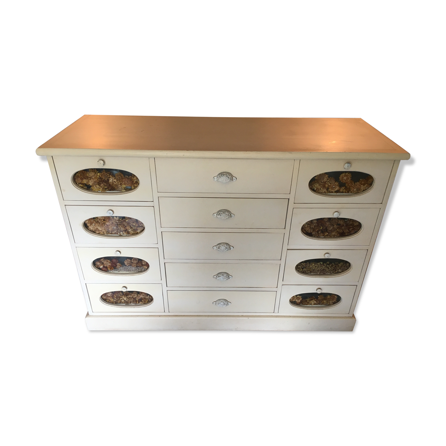 White patinated pine grain cabinet