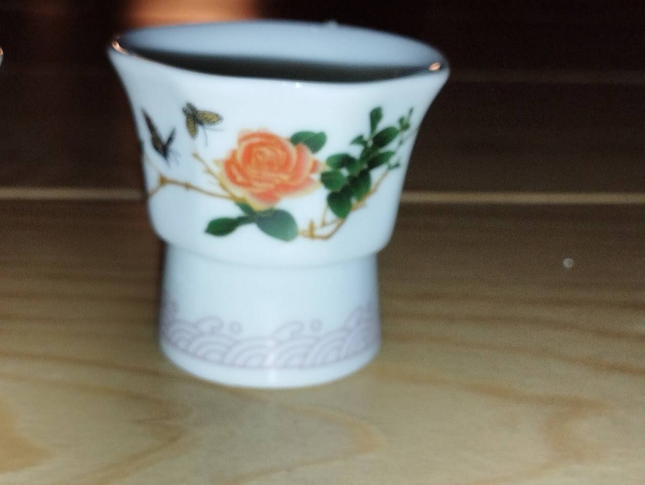 Pair of antique glass egg cups – Floral & insect decoration – Po