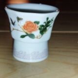 Pair of antique glass egg cups – Floral & insect decoration – Po