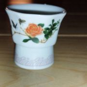 Pair of antique glass egg cups – Floral & insect decoration – Po