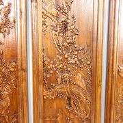 3 carved wooden panels, floral and animal decorations, Indochina