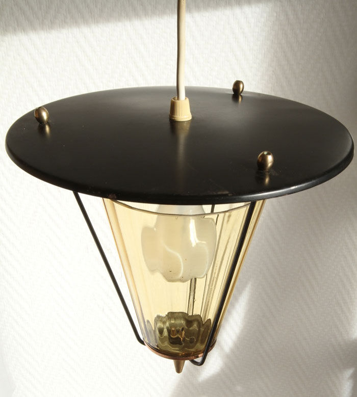 Scandivave amber glass metal and copper suspension lamp