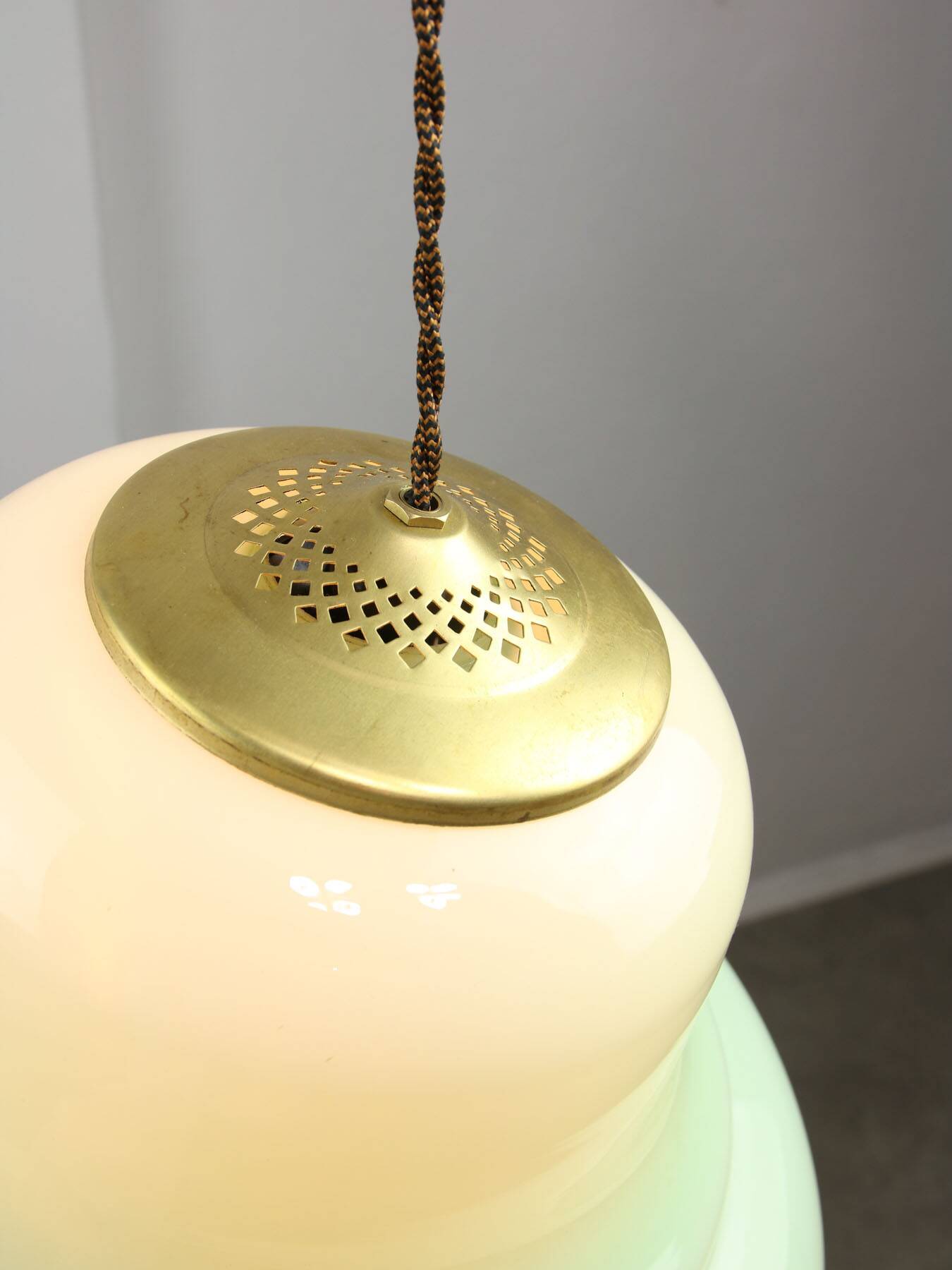Mid-Century Italian Brass and Green Glass Pendant Lamp, 1960s