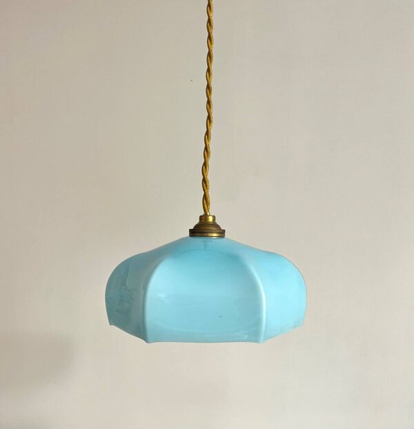 Mini suspension opaline bleue art déco