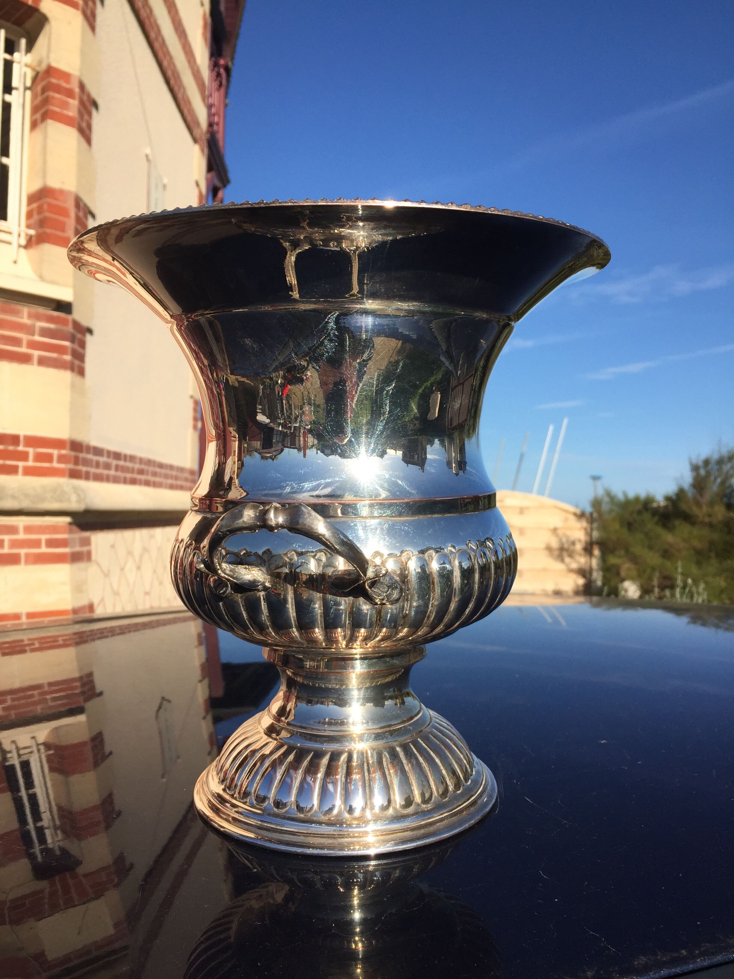 Refresher, silver metal champagne bucket, Medici vase shape
