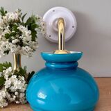 Vintage angled globe wall light in blue opaline
