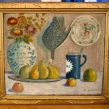 Still life with fruits, flowers and pheasant signed 20th century