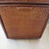Vintage storage chest - curved - woven rattan - 1970s - mahogany colour