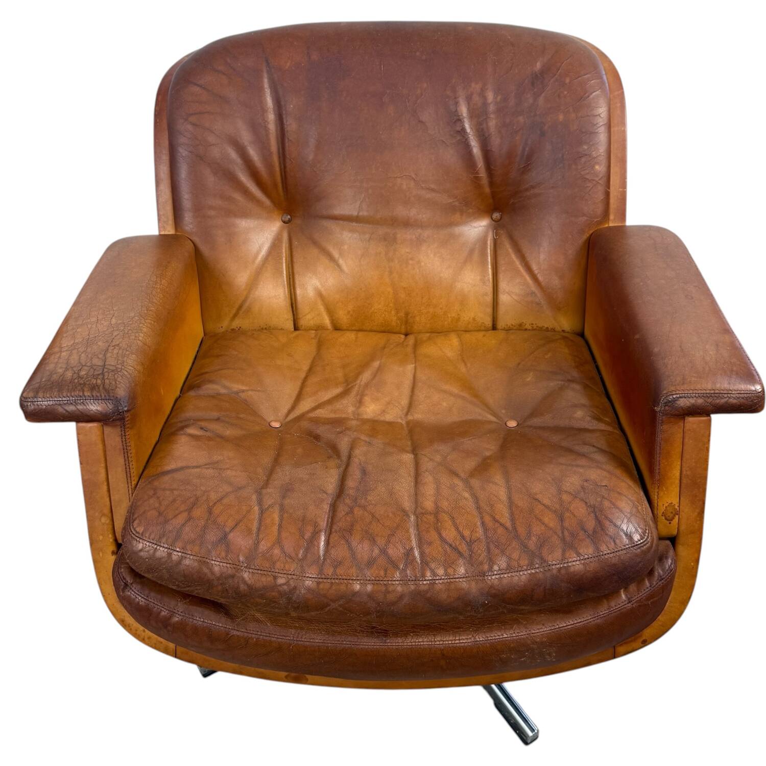 Paire de fauteuils pivotants vintage en cuir cognac par Eugen Schmidt