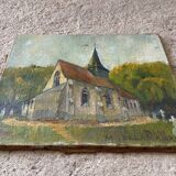 Huile sur toile, église de campagne