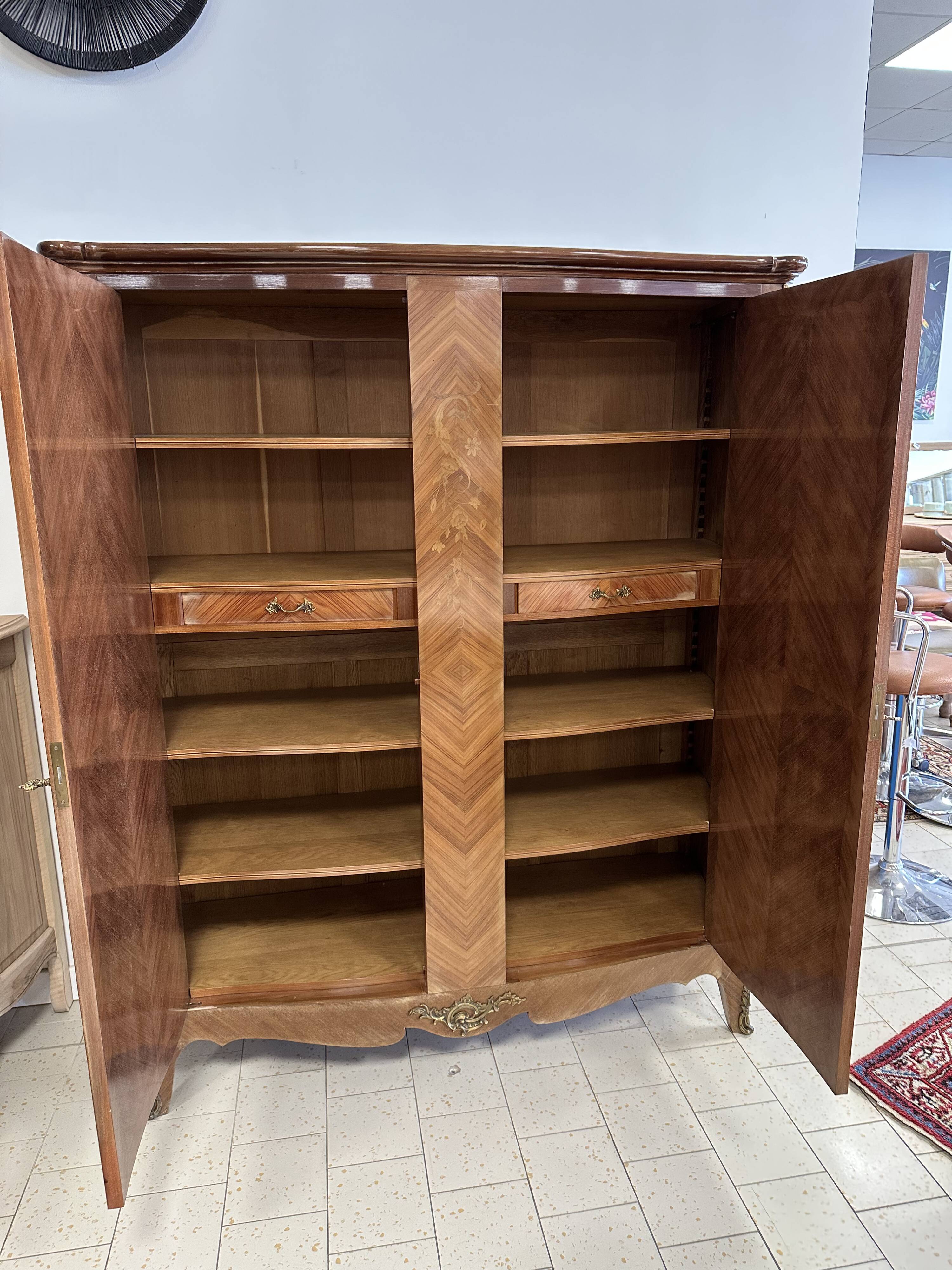 Louis XV style two-door wardrobe in rosewood.