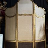 Paravent à 3 feuilles de la fin du xixe en bois doré et sculpté de style louis xvi
