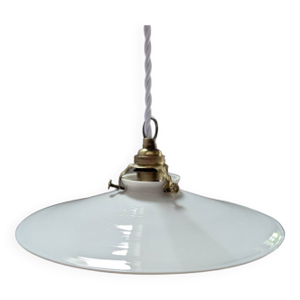 Suspension ancienne opaline lisse baladeuse art déco 1930 diamètre 25,5 cm n°2
