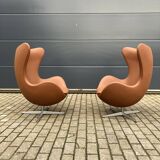 2x Fritz Hansen Egg chair by Arne Jacobsen in Cognac leather, new condition!