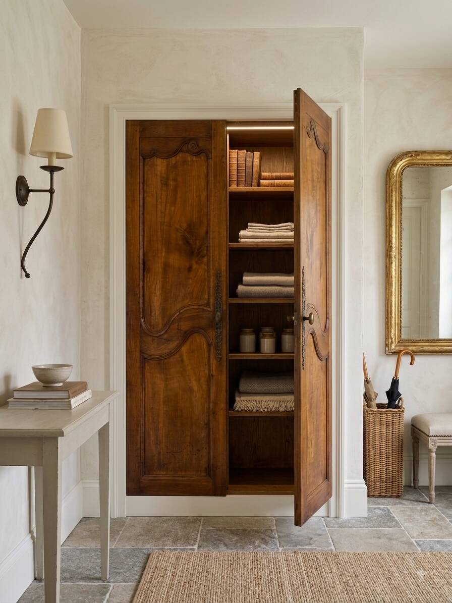 Paire de portes de placard style Louis XV en merisier massif