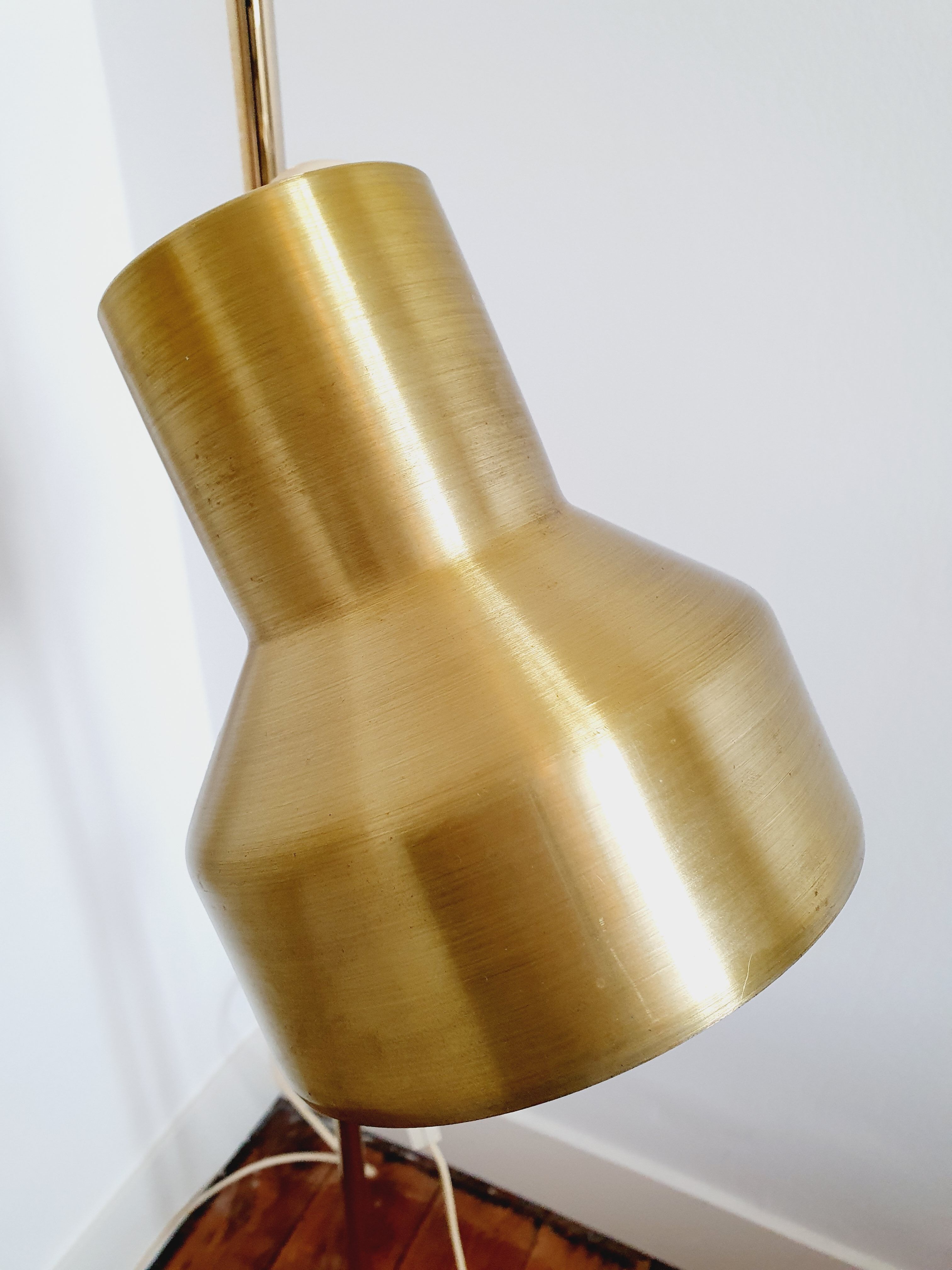Golden Scandinavian floor lamp, 70s