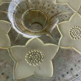 Grande Coupe a fruits en verre et verre dépoli, jaune, motif floral