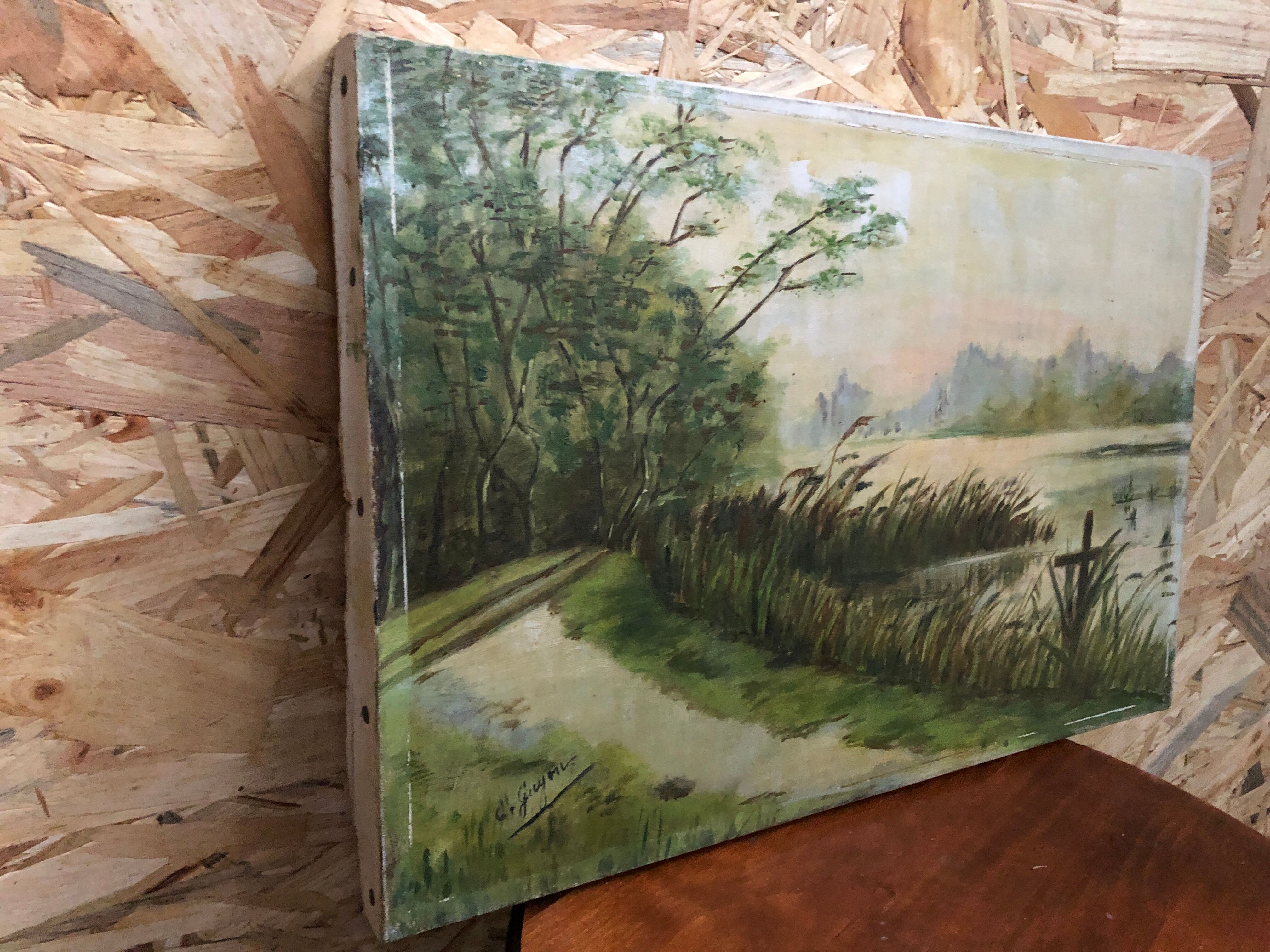 Old painting oil on canvas C. Guyon Campaign XIXth Vintage