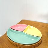 Pastel color bowls set in rattan basket vintage