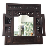Vintage Indonesian teak shuttered mirror