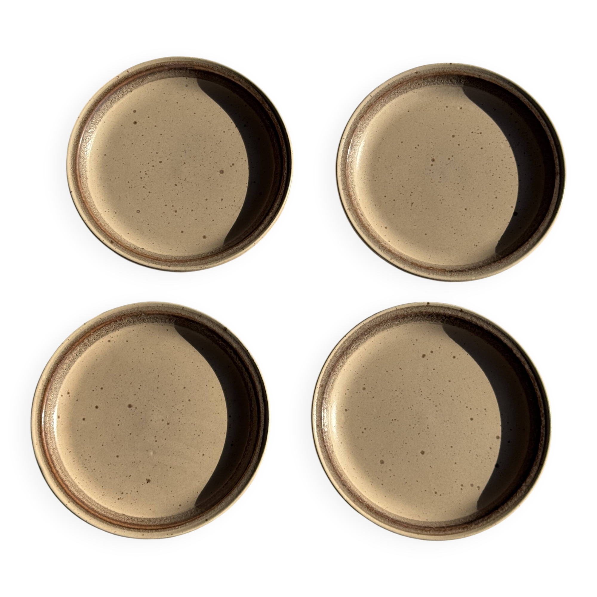 Lot de 4 assiettes à dessert en grès beige liseré brun Sarreguemines grès