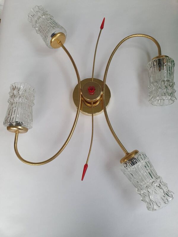 Grande applique murale quatre lumières dorée vintage