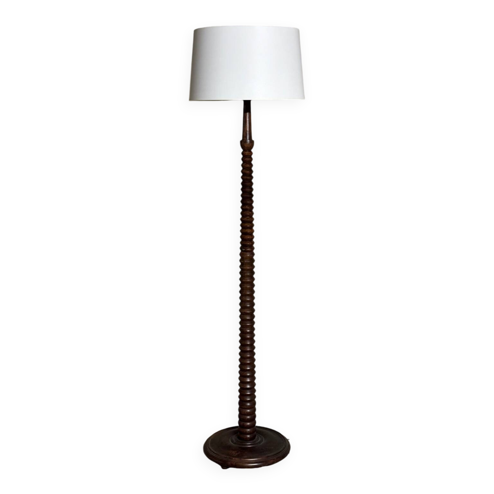 Charles Dudouyt style turned oak wood floor lamp 1940