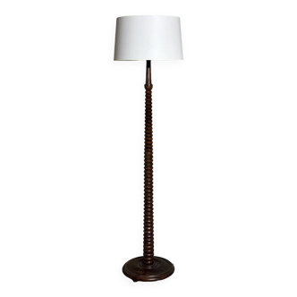 Charles Dudouyt style turned oak wood floor lamp 1940