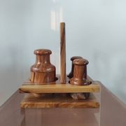 Vintage olive wood condiment service