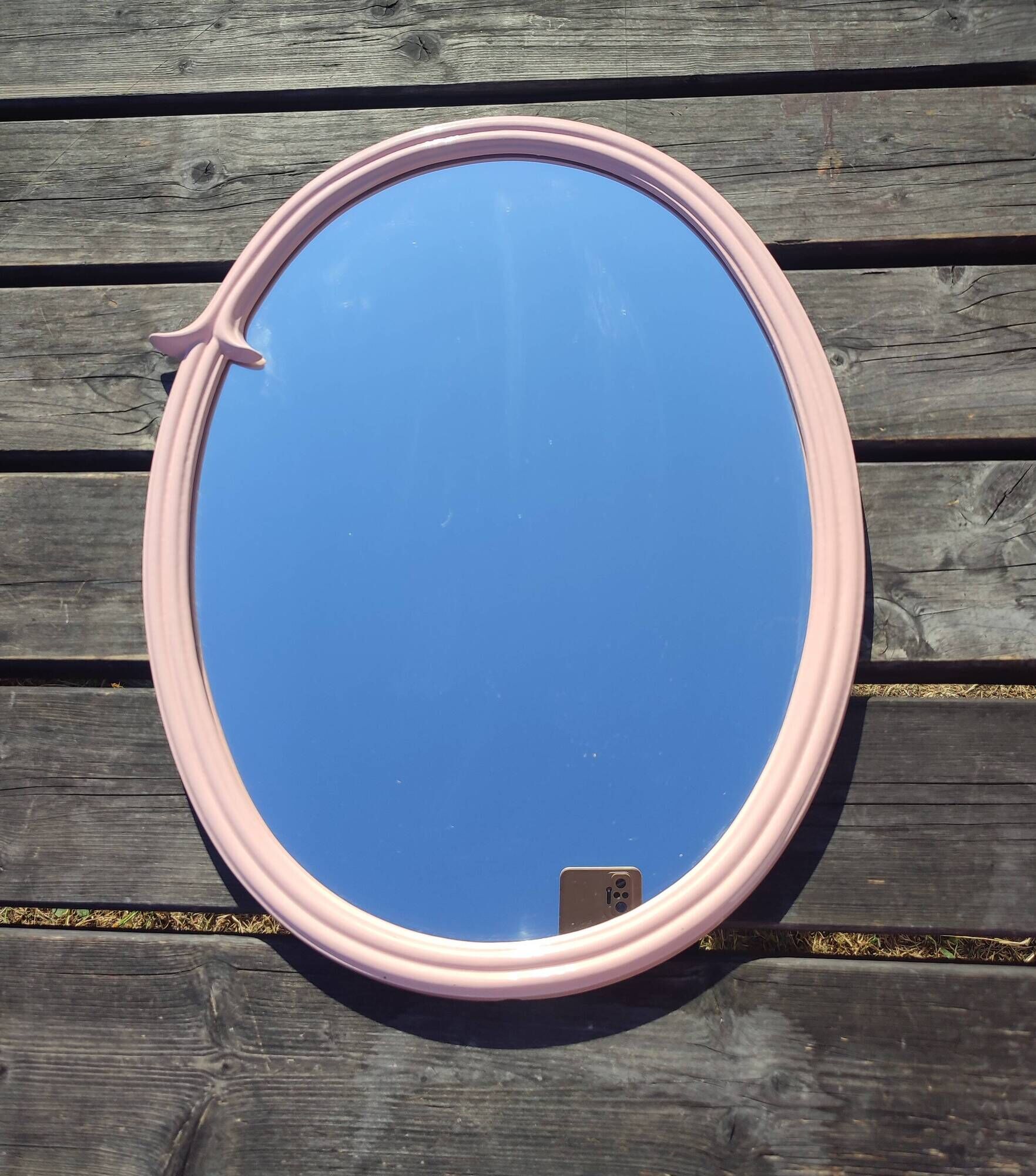Vintage oval mirror pastel pink font Louis XVI Romantic Shabby style
