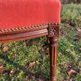 Armchair Voltaire or shepherdess and foot rest in pink velvet Louis XVI