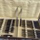 Antique dessert service 12 knives & 12 forks in brass and wood