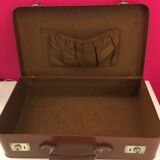 Set 2 vintage suitcases in vulcanized fiber and leather