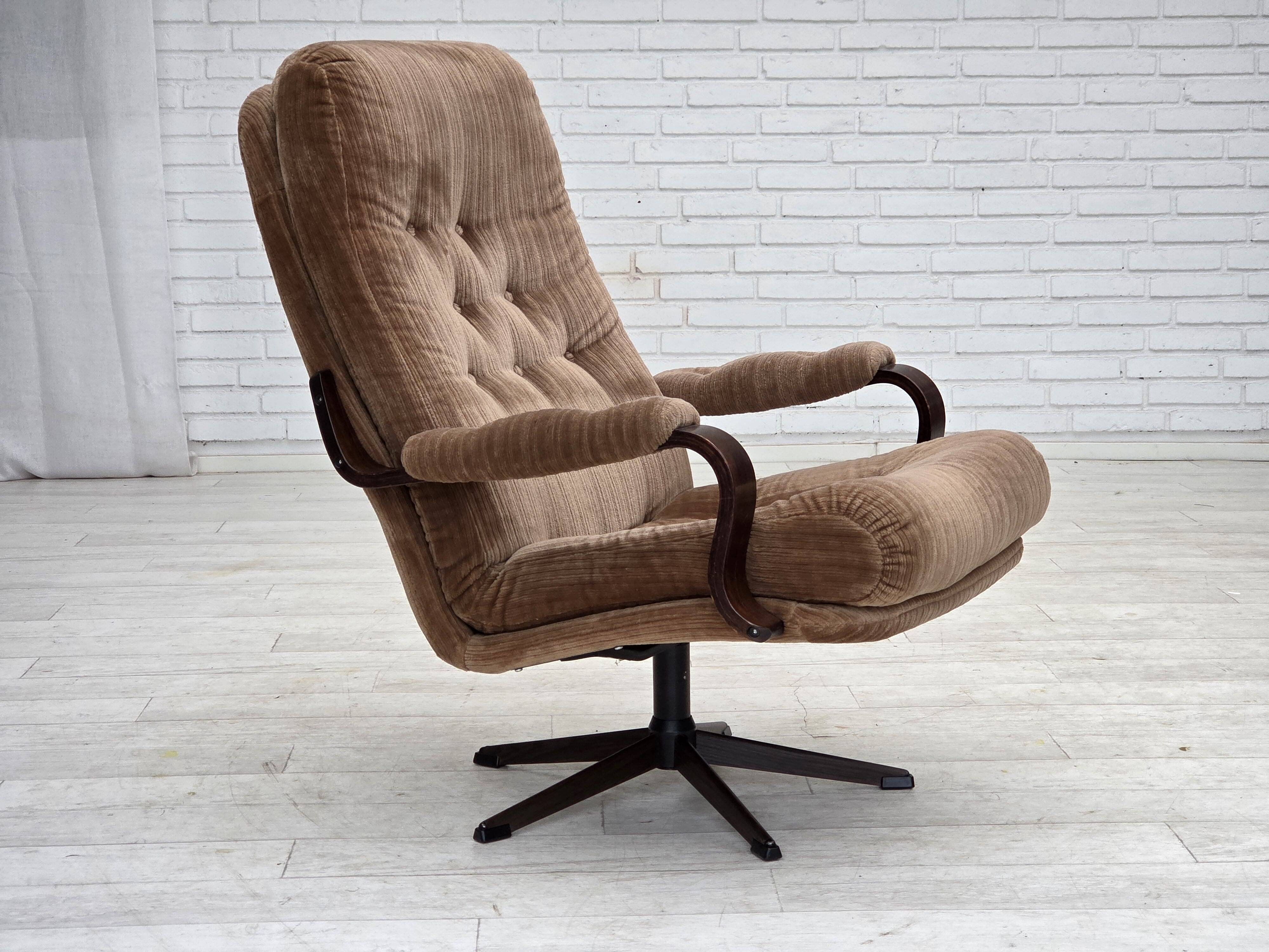 1970s, Danish swivel armchair, furniture corduroy, dark beech wood.