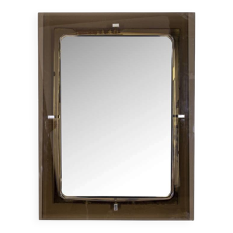 Vintage 1970s wall mirror in smoked glass, Italian design