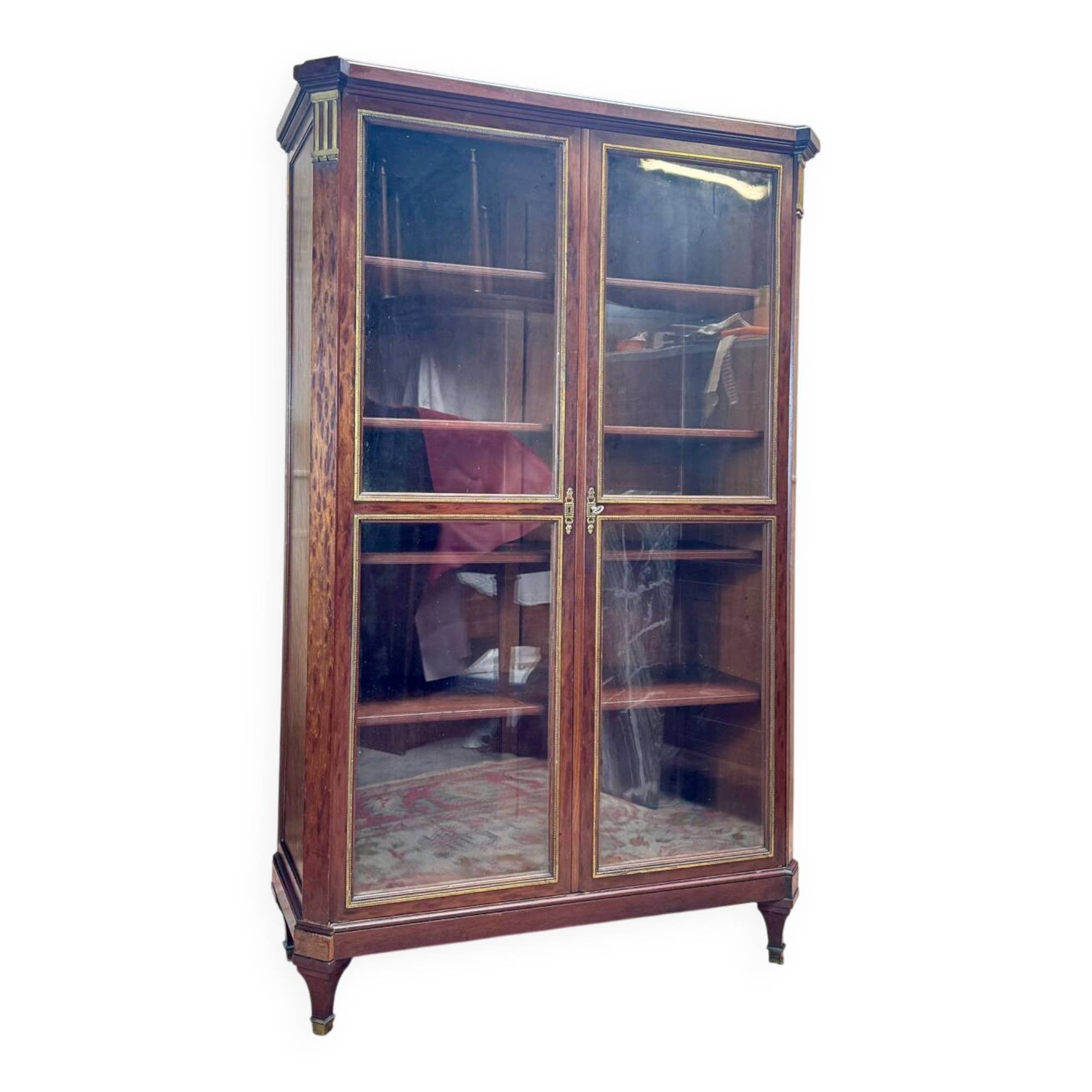 Library, mocheté mahogany display case in louis xvi style 19th century