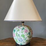 Lamp china mid XXe floral decoration on wood support