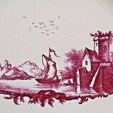 6 anciennes assiettes creuses à soupe Gien paysage rose 1938/1960
