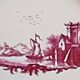 6 old Gien soup plates, pink landscape, 1938/1960