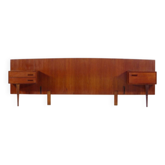 Tête de lit double scandinave vintage en teck du milieu du siècle avec tables de chevet