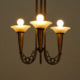 Art Deco chandelier circa 1930 in metal and glass