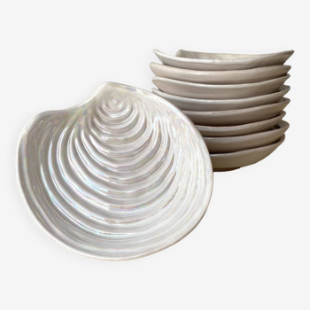 Set of 9 shell dishes by Dominique Guillot for Vallauris 1960, vintage ceramic plates