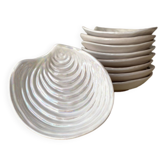 Lot de 9 coupelles coquillage par Dominique Guillot pour Vallauris 1960, assiettes céramique vintage