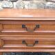 Two-drawer bedside table in oak veneer / 60s-70s