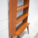 Wood bookcase shelf, wooden shelf on compass legs, storage unit, decoration