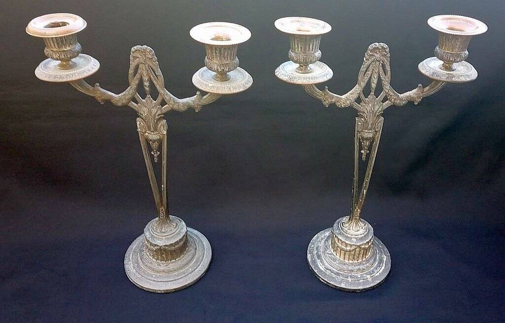 WMF Antique Art Nouveau Candlestick Pair Jugendstil  Germany