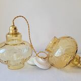 Duo of amber glass pendant lights