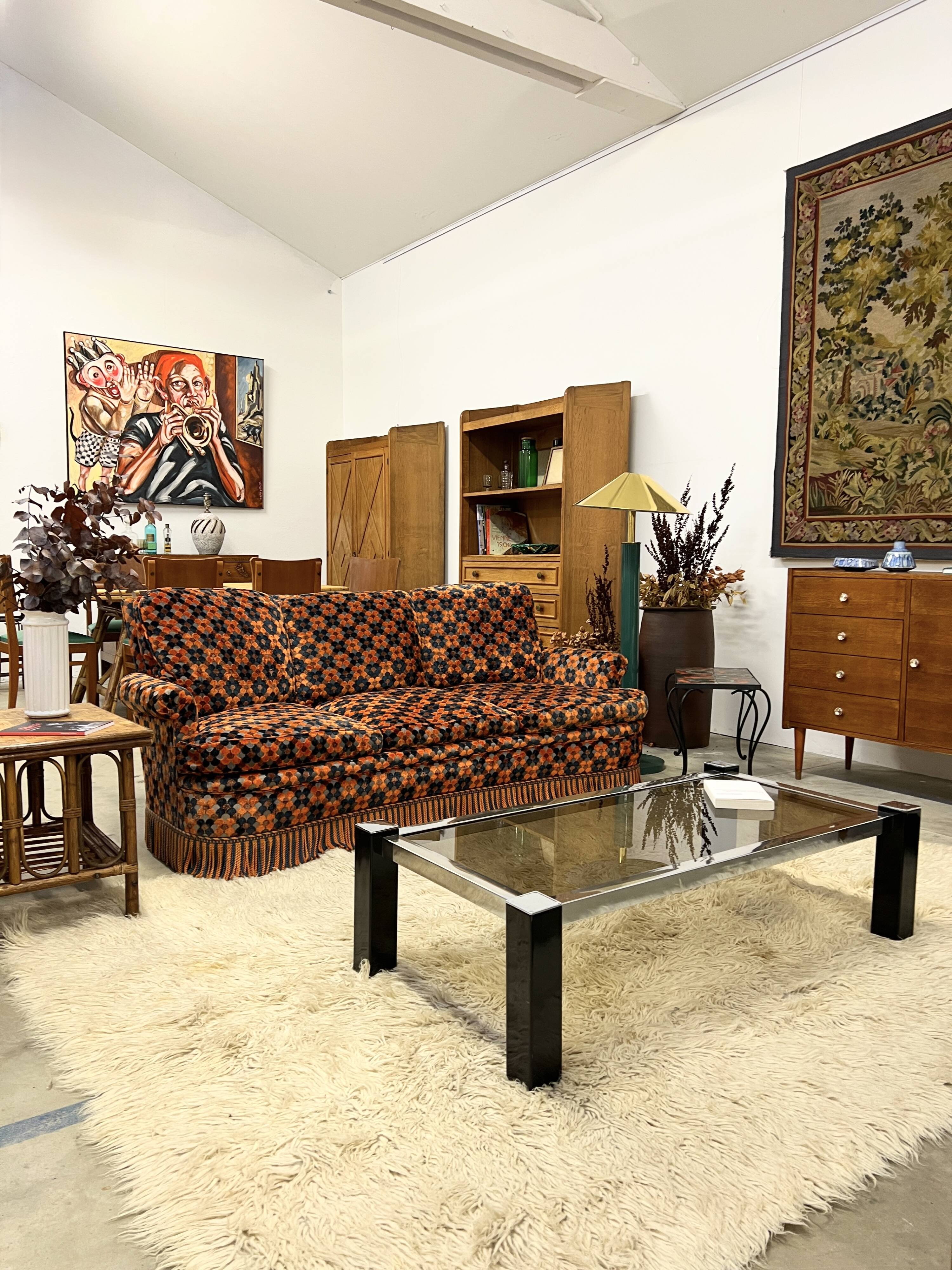 "Maximalist" 3-Seater Sofa 70s – Carved Velvet & Feathers